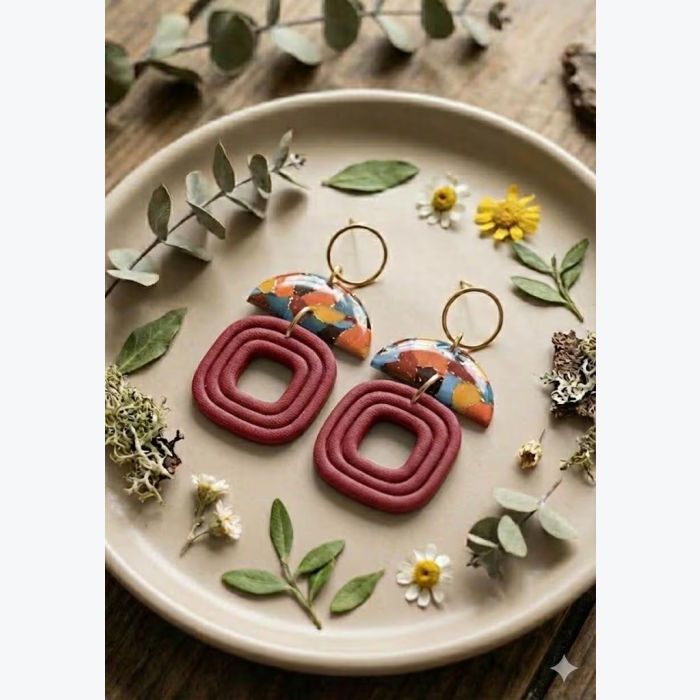 Boucles d'oreilles en Argile Polymère | Bijou Fait Main Ardèche, Résine plaqué or, Collection Printemps modèle Paule