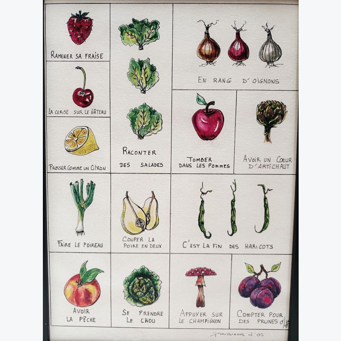 Dessin des expressions françaises sur les fruits et les légumes