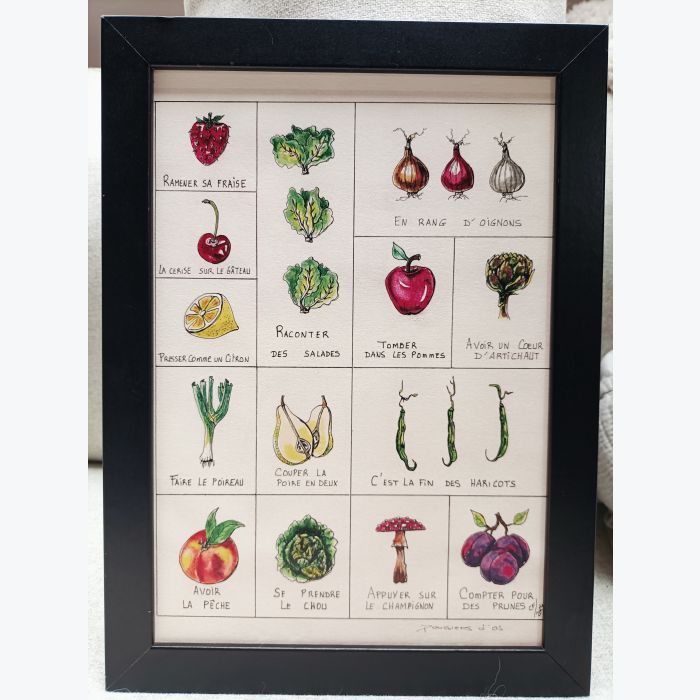 Dessin des expressions françaises sur les fruits et les légumes