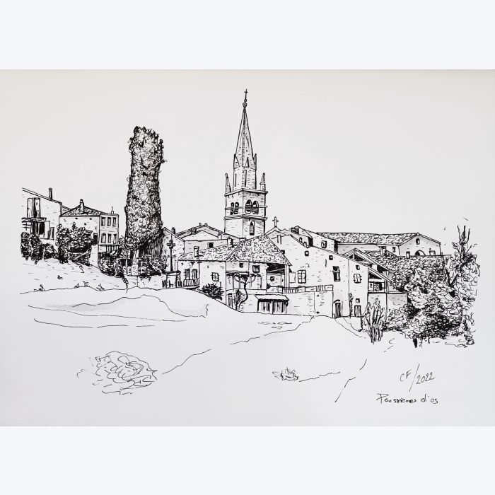 Dessin de Sanilhac en Ardèche - original