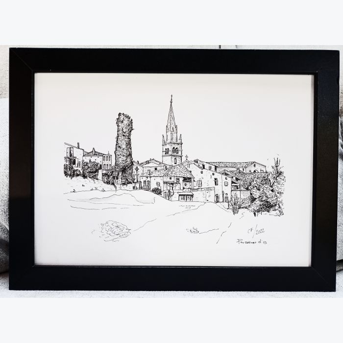 Dessin de Sanilhac en Ardèche - original