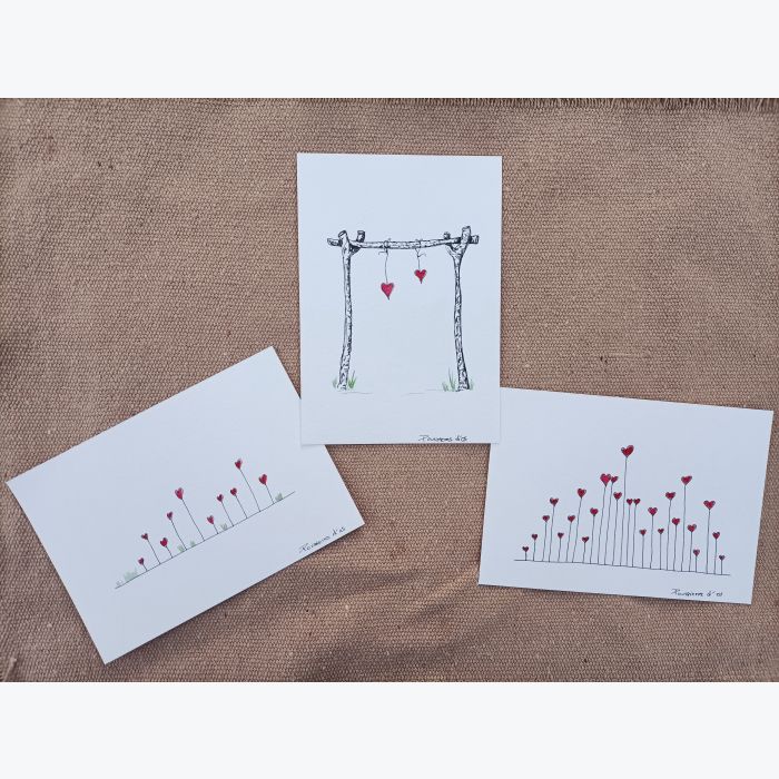 Lot de 3 Cartes postales Cœur - original