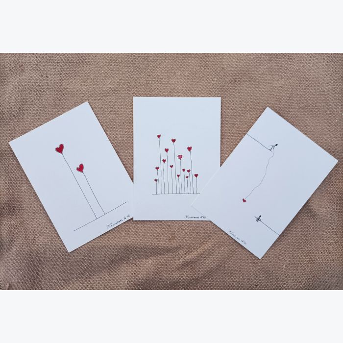 Lot de 3 Cartes postales "Amour '' - original