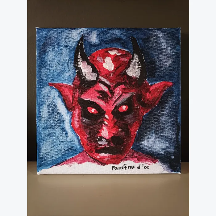 Lot de deux peinture toiles : diable et tête de mort