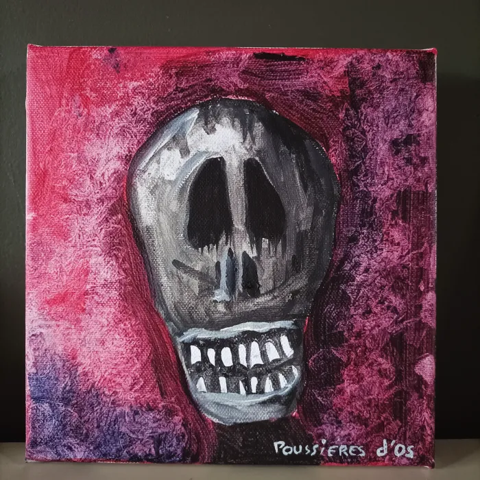 Lot de deux peinture toiles : diable et tête de mort