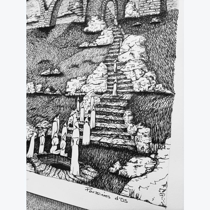 Dessin feutre sur feuille papier : viking, médiéval, dragon...