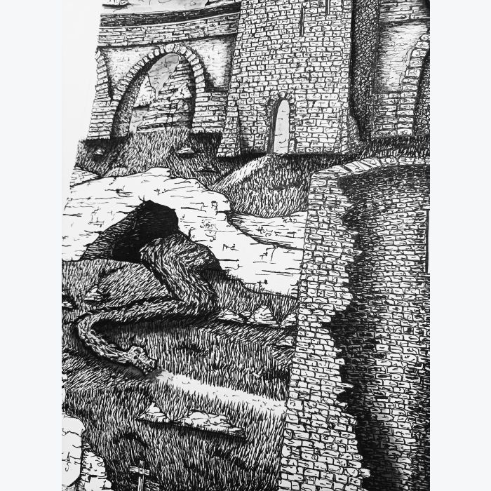 Dessin feutre sur feuille papier : viking, médiéval, dragon...