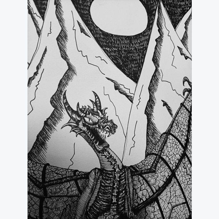 Dessin feutre sur feuille papier : viking, médiéval, dragon...