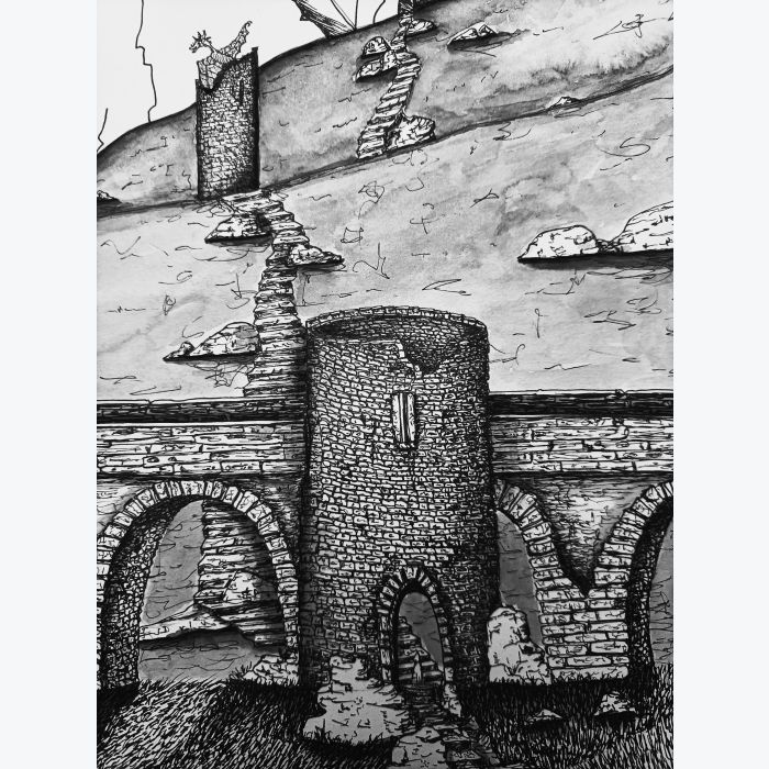 Dessin feutre sur feuille papier : viking, médiéval, dragon...