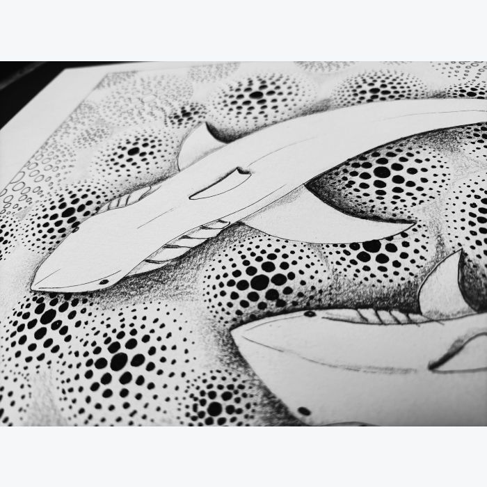 Dessin unique et original de requins
