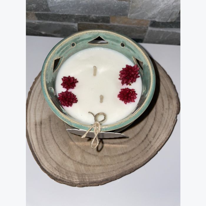 Bougie artisanale verte, parfumée senteur fleur de coton