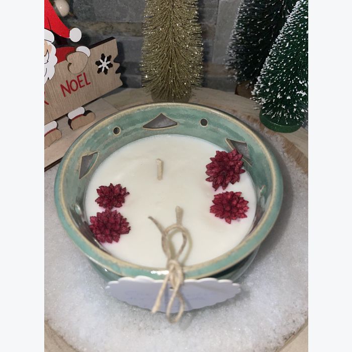 Bougie artisanale verte, parfumée senteur fleur de coton