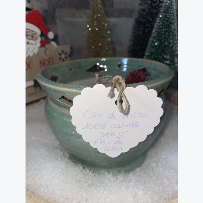 Bougie artisanale verte, parfumée senteur fleur de coton