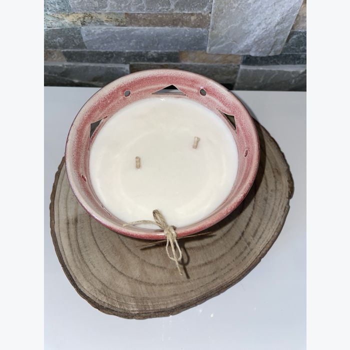 Bougie artisanale rose, parfumée senteur melon