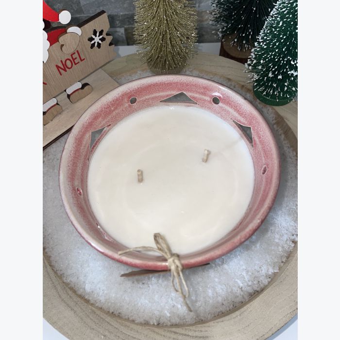 Bougie artisanale rose, parfumée senteur melon