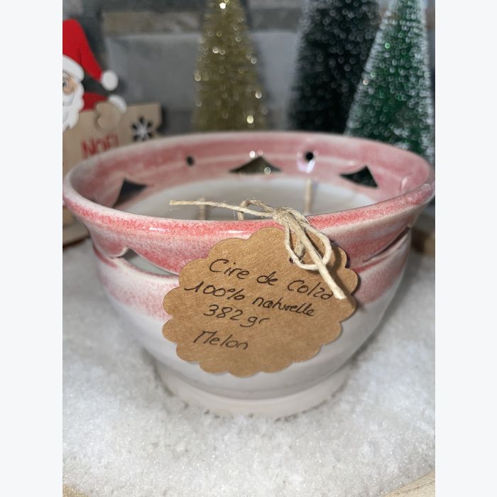 Bougie artisanale rose, parfumée senteur melon