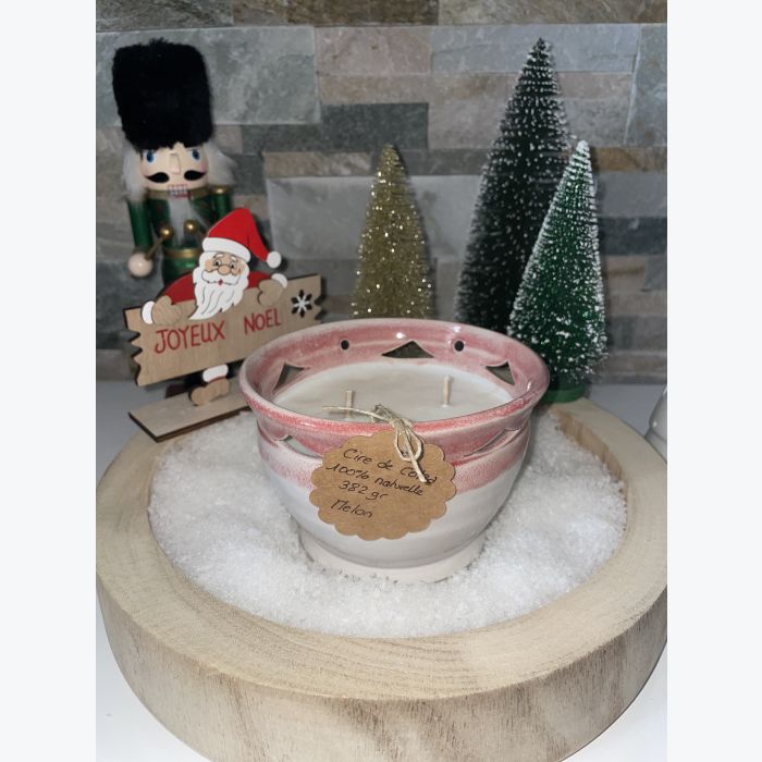 Bougie artisanale rose, parfumée senteur melon