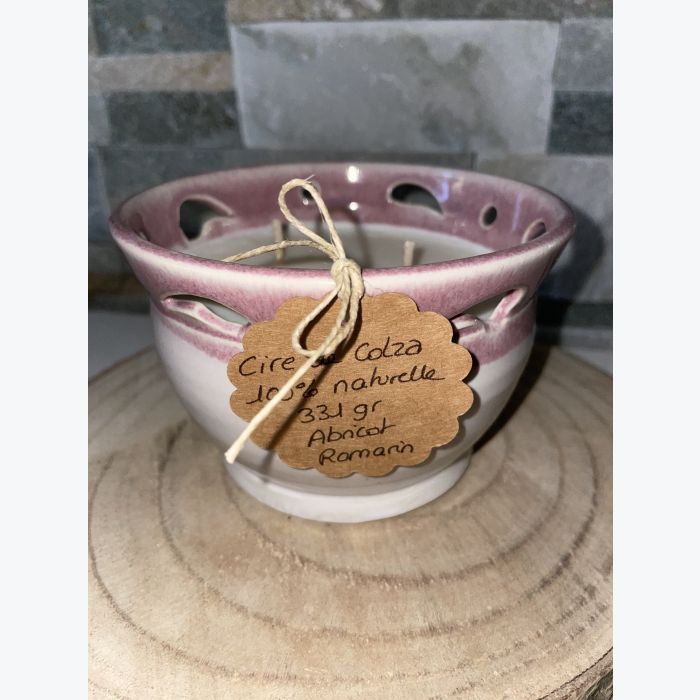 Bougie artisanale rose, parfumée senteur abricot romarin