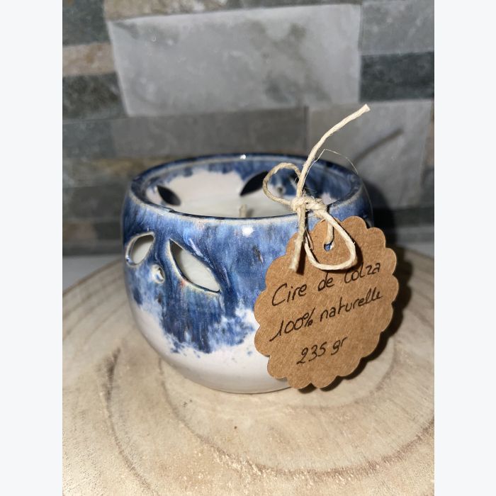 Bougie artisanale mouchetée bleue