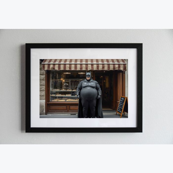Photo encadrée de Batman devant une boulangerie