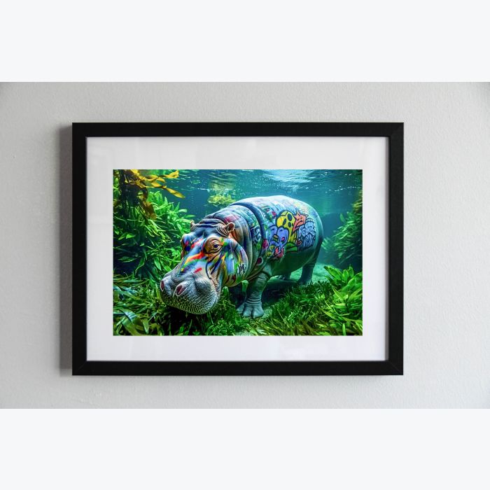 Photo encadrée d'un hippopotame sous l'eau