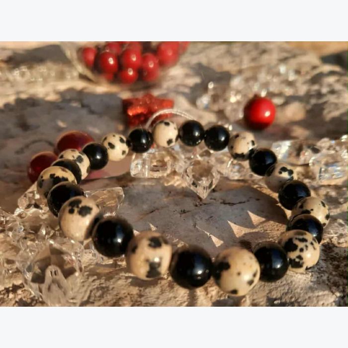 Bracelet en jaspe dalmatien et obsidienne