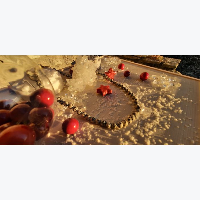 Collier en jaspe dalmatien et cristal de roche