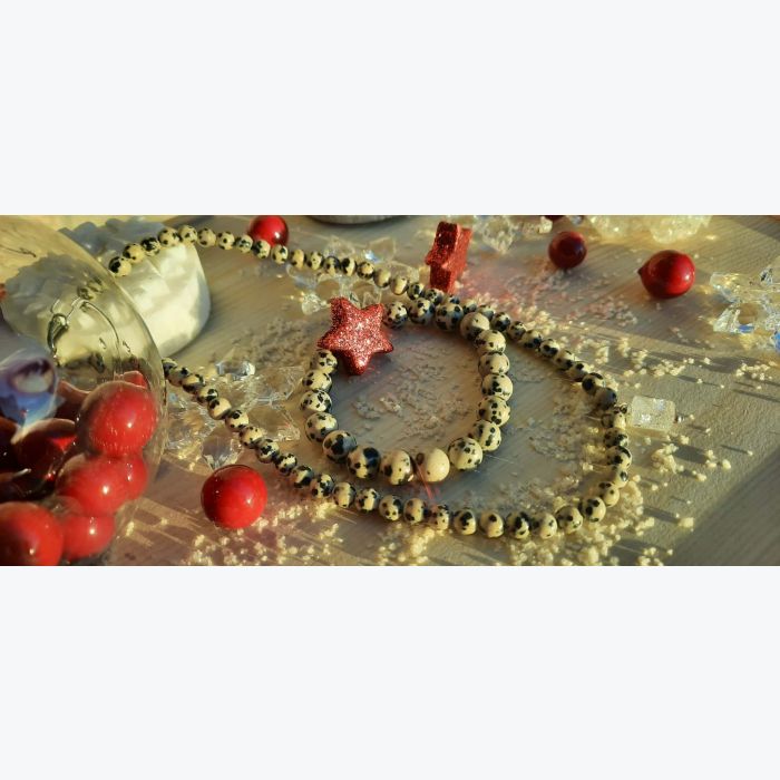 Collier en jaspe dalmatien et cristal de roche