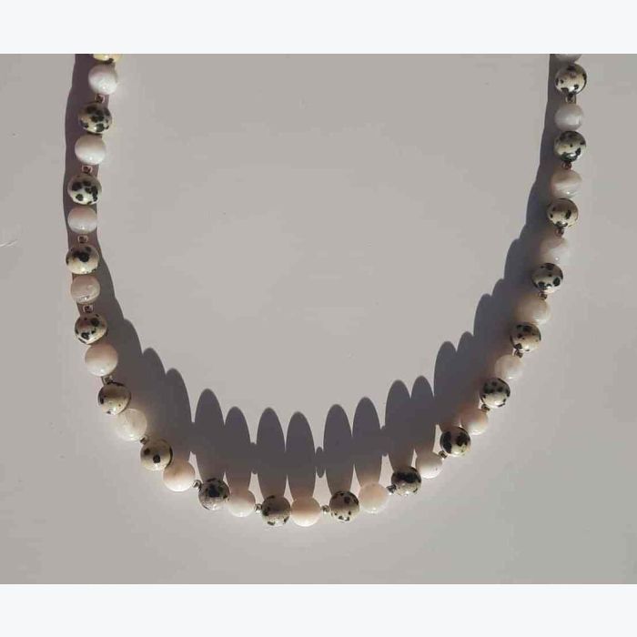 Collier en pierre de lune et jaspe dalmatien