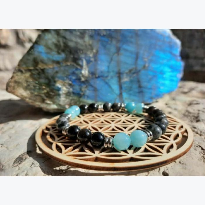 Bracelet en labradorite, amazonite et obsidienne
