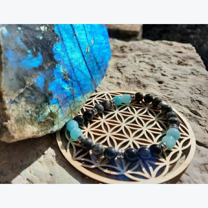 Bracelet en labradorite, amazonite et obsidienne