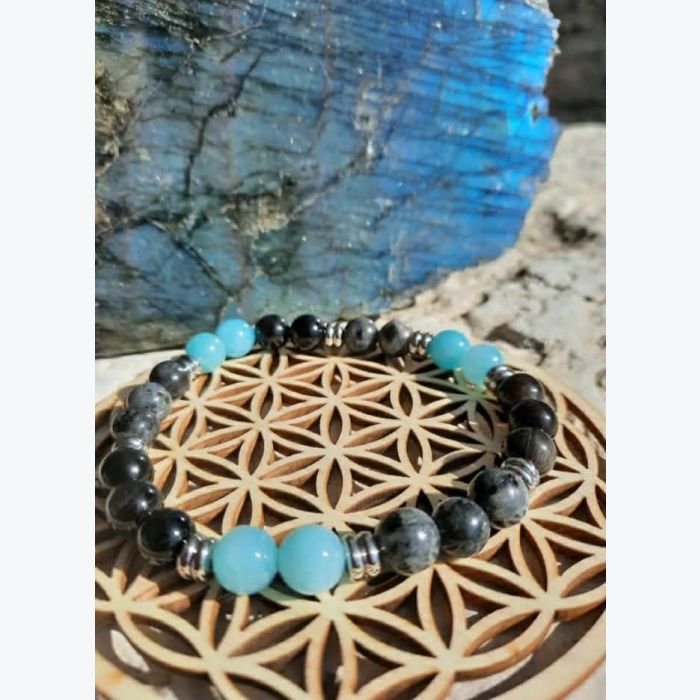 Bracelet en labradorite, amazonite et obsidienne