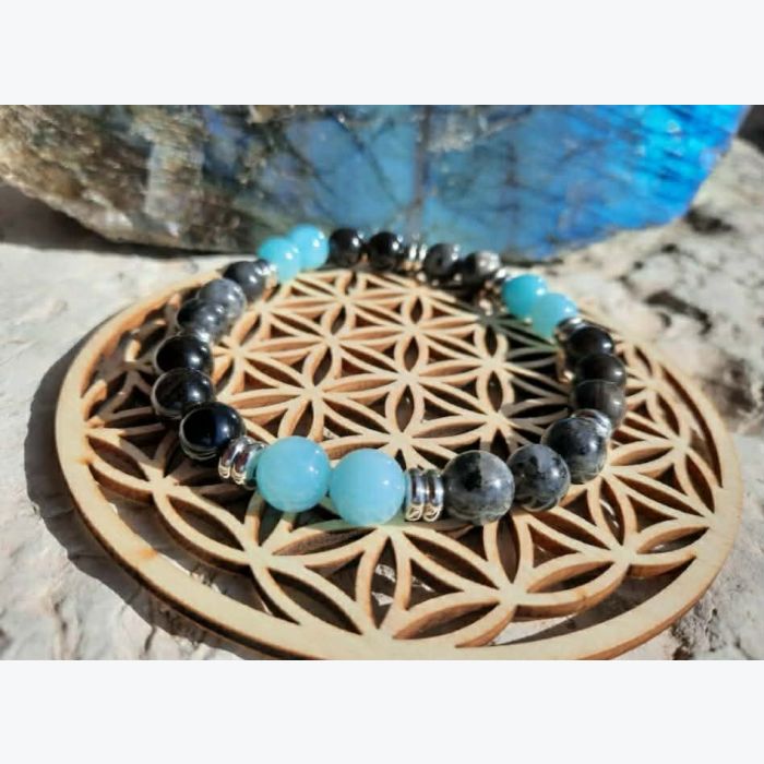 Bracelet en labradorite, amazonite et obsidienne