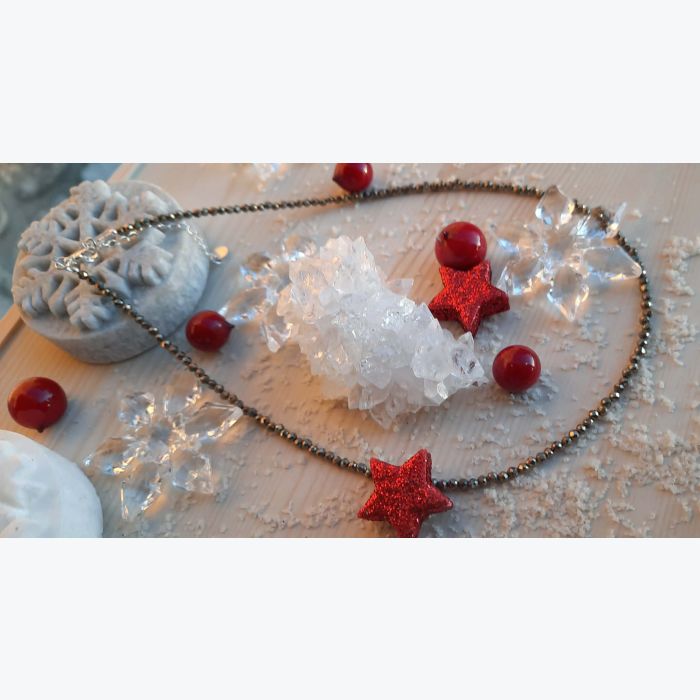 Collier en pierre naturelle de pyrite en argent