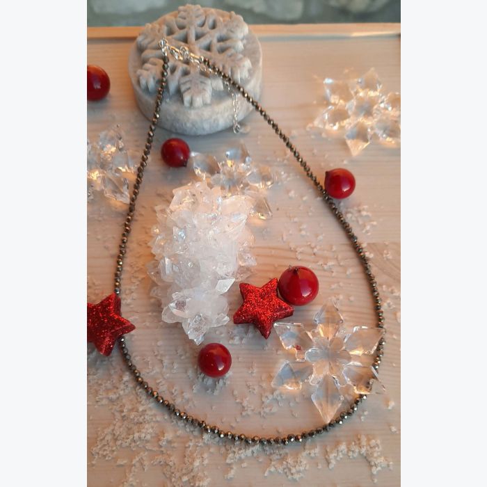 Collier en pierre naturelle de pyrite en argent