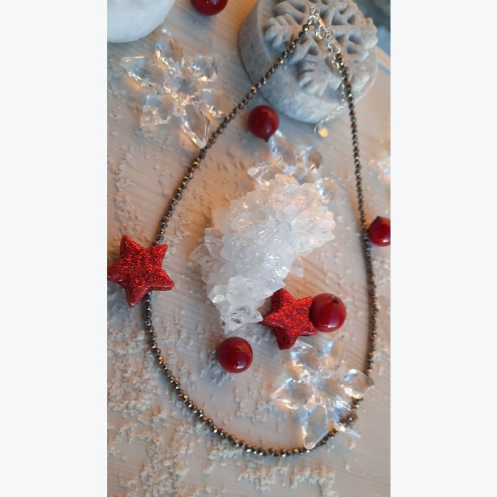 Collier en pierre naturelle de pyrite en argent