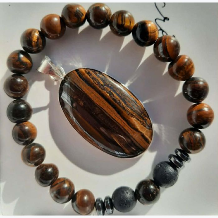 Bracelet oeil de tigre et lave