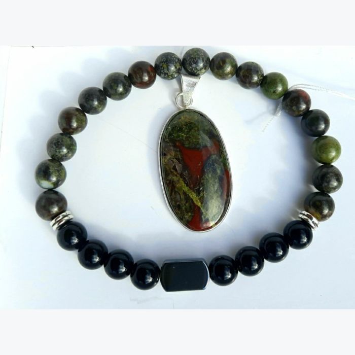 Bracelet en oeil de sang de dragon, obsidienne et hematite