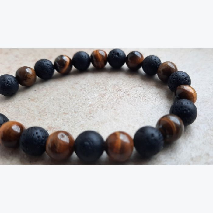 Bracelet en oeil de tigre et pierres de lave