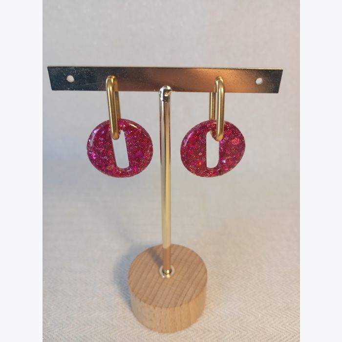 Boucles d'oreilles avec pampilles en résine pailletée