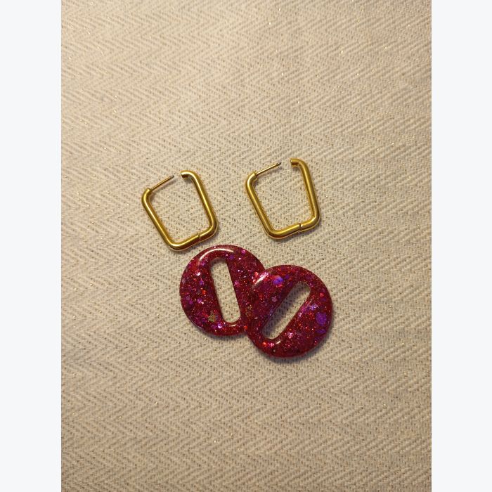 Boucles d'oreilles avec pampilles en résine pailletée