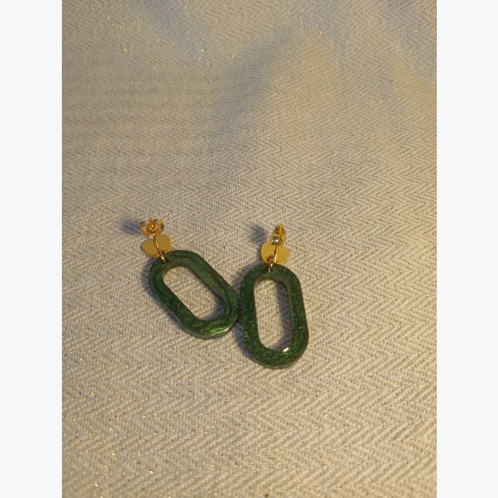 Boucles d'oreilles puce coeur et pampille résine ovale