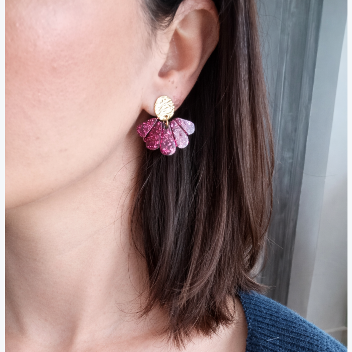 Boucles d'oreilles florales pendantes - Bordeaux