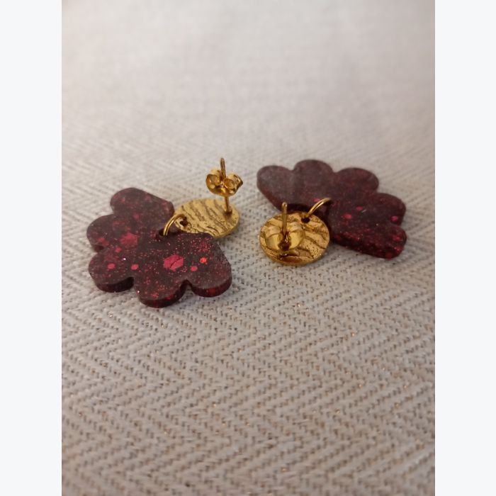 Boucles d'oreilles florales pendantes - Bordeaux