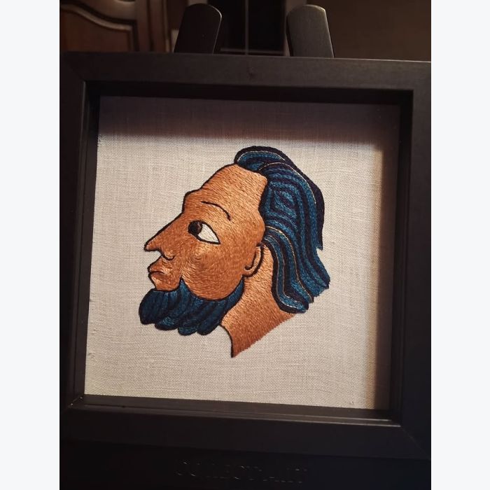 Broderie en soie et fil d'or : Judas - Le baiser