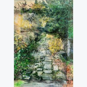 Chemin d'Ailhon : tableau ou s'entrecroisent peinture et photo