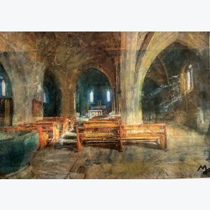 L'église d'Ailhon : tableau ou s'entrecroisent peinture et photo