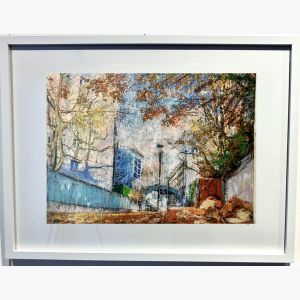 Ménilmontant, vers la passerelle : tableau où s'entrecroisent peinture et photo