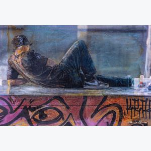 Lyon, sur les bord du Rhône : tableau ou s'entrecroisent peinture et photo