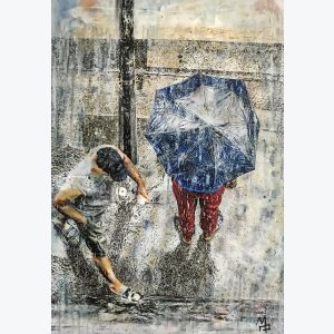 Lyon sous la pluie : tableau ou s'entrecroisent peinture et photo